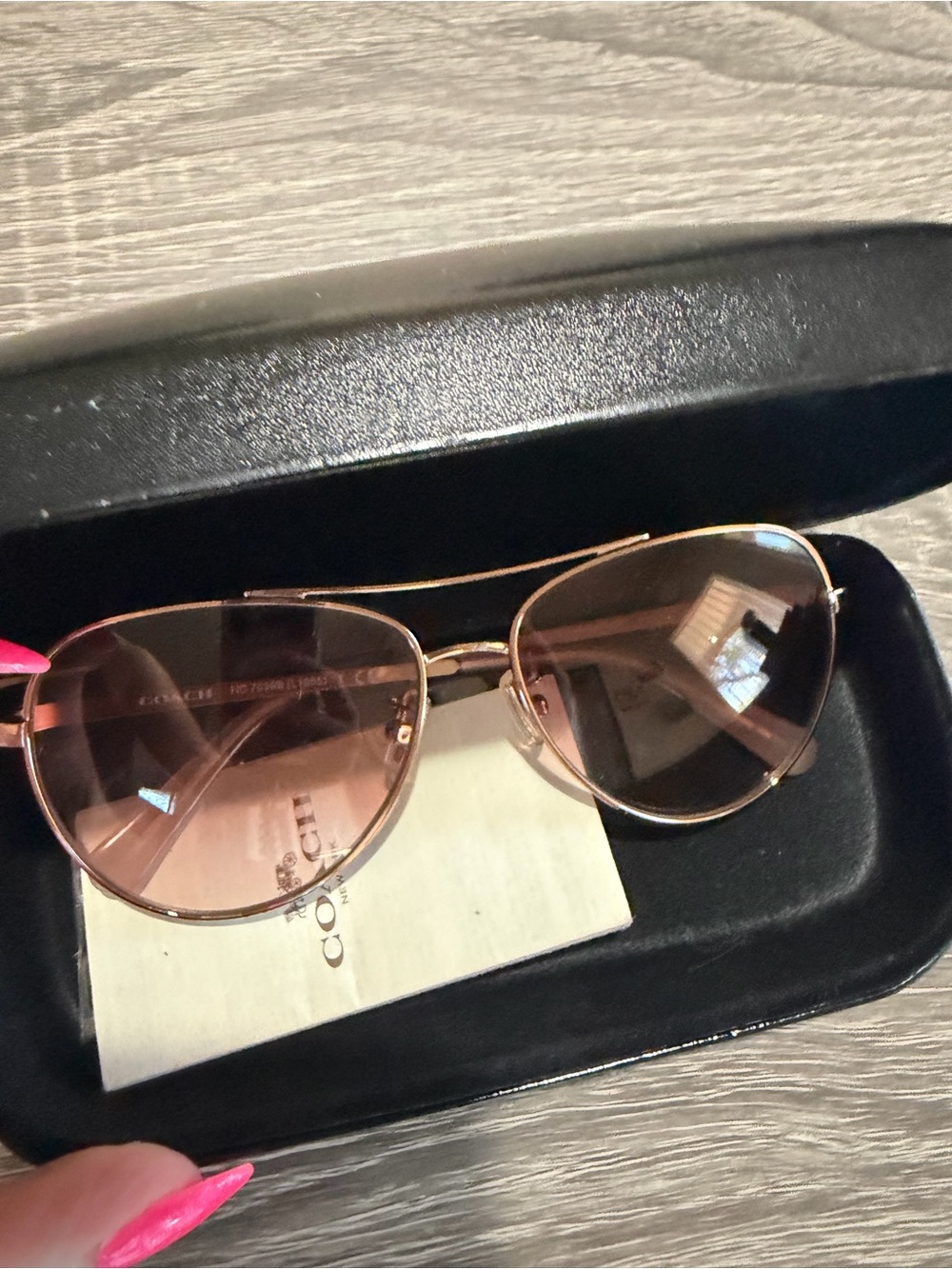 Coach Rose Gold Aviator Sunglasses with Pink Gradient Lenses